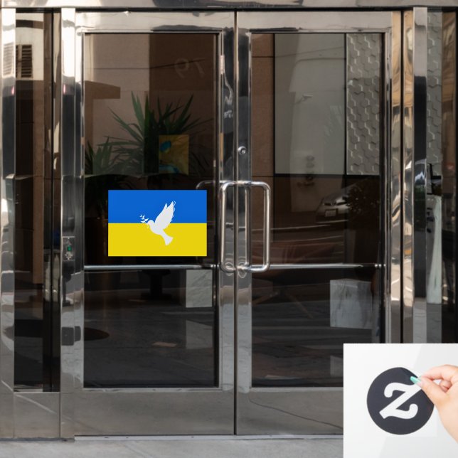 Support Ukraine Flag Window Cling Peace Dove (Office Door)