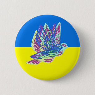 Support Ukraine Flag with Colorful Peace Doves 2 Inch Round Button