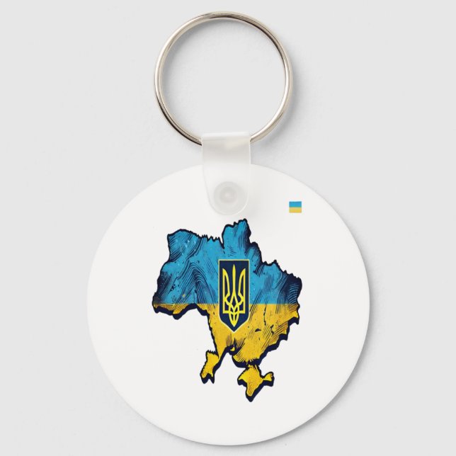 Support Ukraine – Free Ukraine Map With Flag Tryzu Keychain (Front)