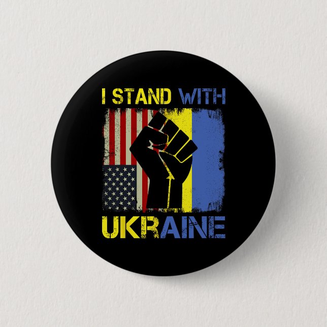 Support Ukraine I Stand With Ukraine Ukrainian Fla 2 Inch Round Button (Front)