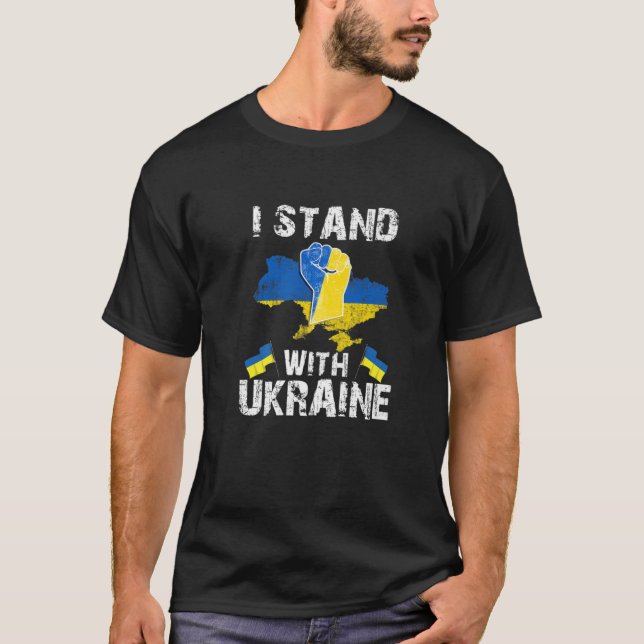 Support Ukraine I Stand With Ukraine Ukrainian Fla T-Shirt (Front)