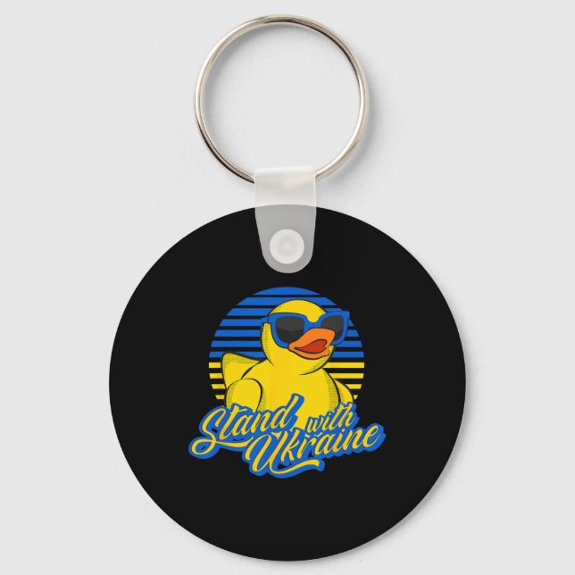 Support Ukraine Rubber Duck Ukrainian Flag Stand W Keychain (Front)