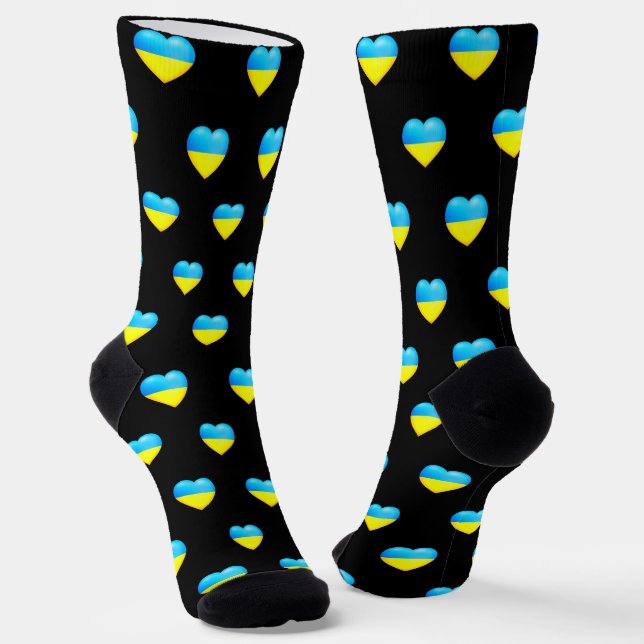 Support Ukraine Socks Ukrainian Flag Colors Hearts (Angled)