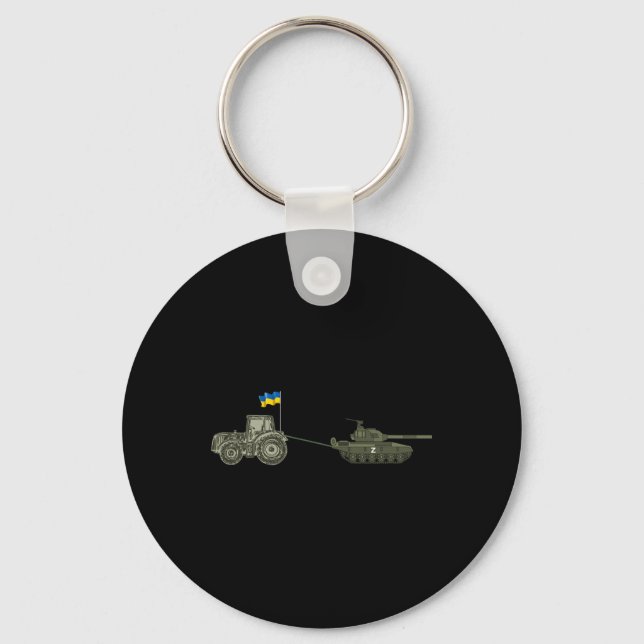 Support Ukraine Tractor Pulling A Russian  Keychain (Front)