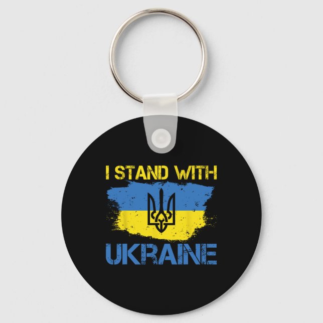 Support Ukraine With This Ukraine Flag I Stand Wit Keychain (Front)