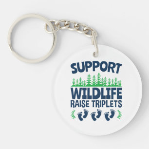 Support Wildlife Raise Triplets Funny Triplet Mom Keychain
