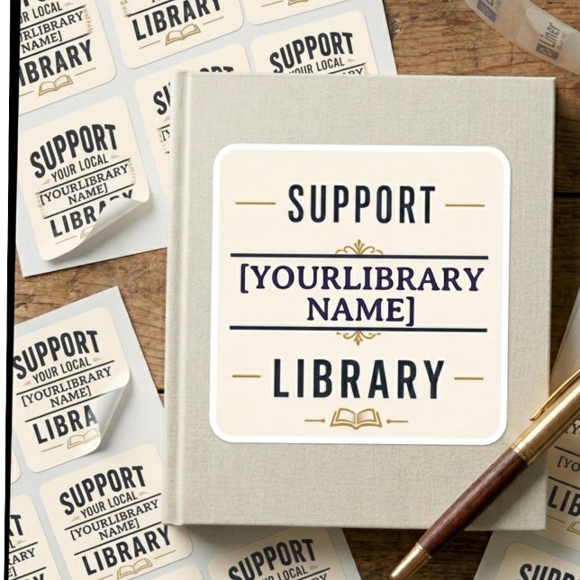 Support Your Library – Custom Library Name Design Square Sticker (Creator Uploaded)