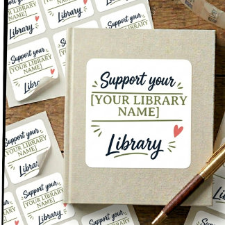 Support Your Library – Custom Library Name Design Square Sticker
