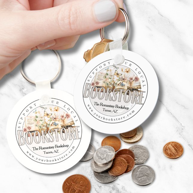 Support Your Local Bookstore Book Club Custom Keychain (custom personalized book store bookshop keychains for marketing advertising book club shop local)