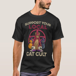 Support Your Local Cat Cult Kitty Cat  Retro Occul T-Shirt