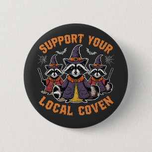Support Your Local Coven Spooky Raccoon Halloween 2 Inch Round Button