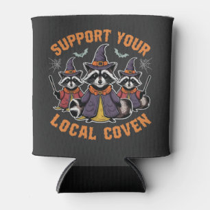 Support Your Local Coven Spooky Raccoon Halloween Can Cooler
