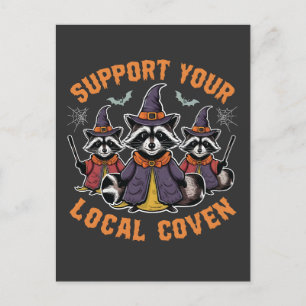 Support Your Local Coven Spooky Raccoon Halloween Postcard