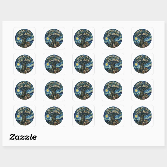 Support Your Local Library – Artistic Night Book D Square Sticker (Sheet)