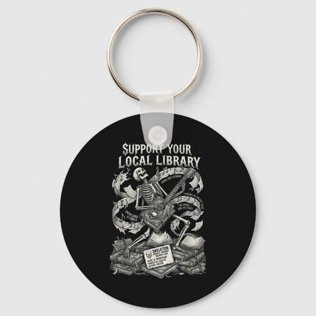Support your local library goth book  keychain (Front)