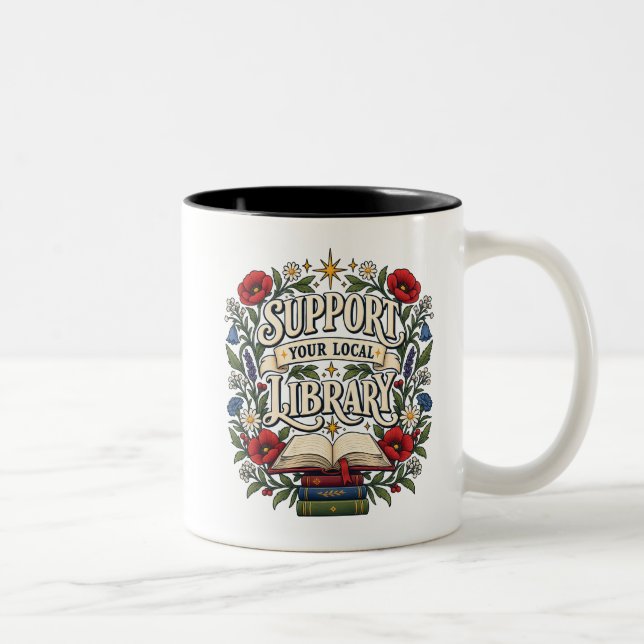 Support your local library Two-Tone coffee mug (Right)
