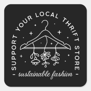Support your local thrift store secondhand square sticker