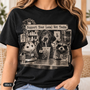 Support Your Local Vet Techs Raccoon Opossum Dog T-Shirt