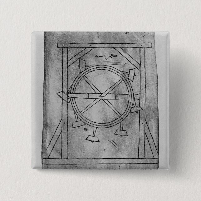 Supposedly perpetual motion mallets and wheel 2 inch square button (Front)