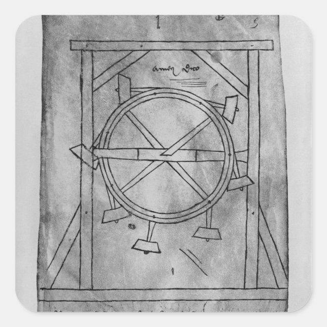 Supposedly perpetual motion mallets and wheel square sticker (Front)