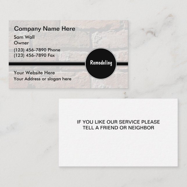 Suppression des Cartes de visite (Devant / Derrière)