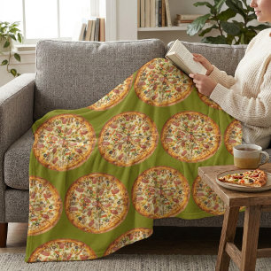 Supreme Pizza Party: Funny Green Foodie Novelty Fleece Blanket