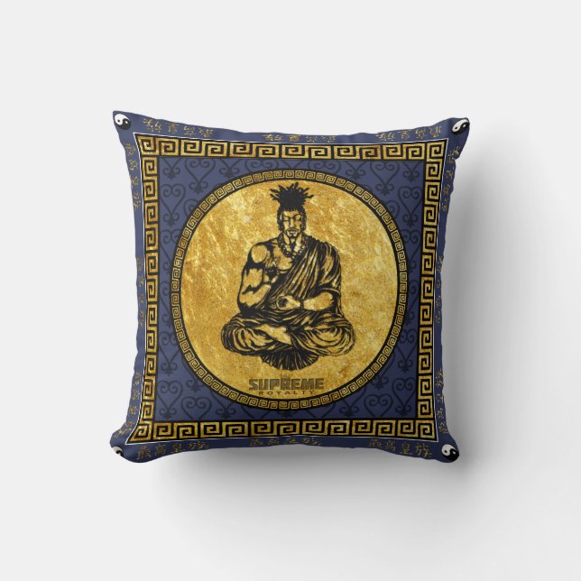 Supreme Royalty First Buddhist Pillow(Blue,Gold) Throw Pillow (Front)