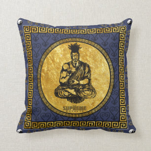 Supreme Royalty First Buddhist Pillow(Blue,Gold) Throw Pillow