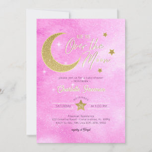 Sur la Lune Baby Girl Shower Invitation