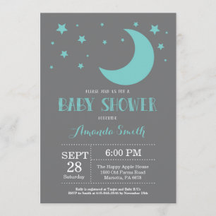 Sur la Lune Baby shower Invitation Auqa