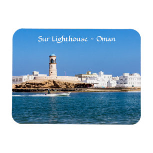 Sur Lighthouse with fisherman boat - Sur, Oman Magnet