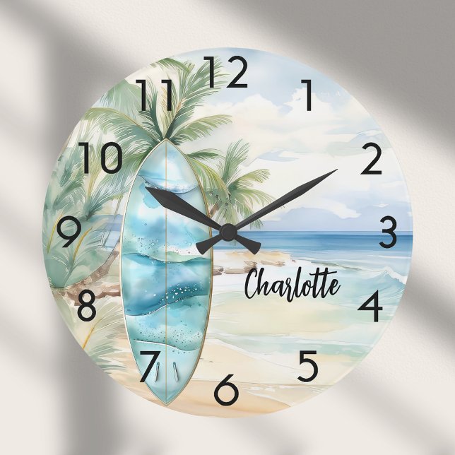 Surboard beach palm trees name large clock (Creator Uploaded)