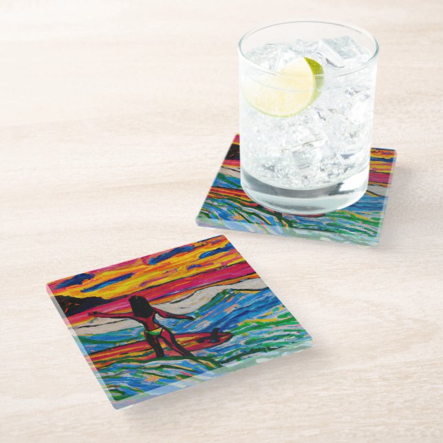 Surf art Tropical glass coasters (Angled)