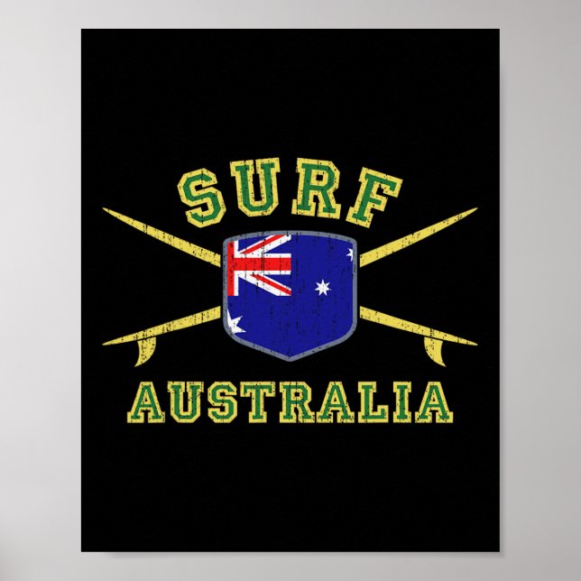 Surf Australia Vintage Surfboards Aussie Flag Surf Poster (Front)