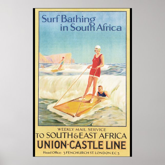 Surf Bathing in South Africa Vintage Travel Poster (Front)