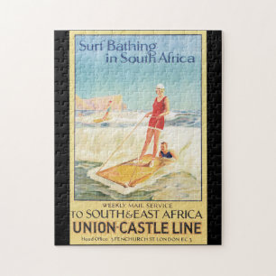 Surf Bathing in South Africa Vintage Travel Poster Jigsaw Puzzle