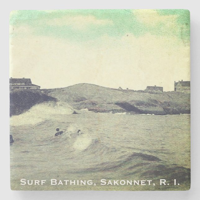 Surf Bathing, Sakonnet, RI (Warren's Point, LC) Stone Coaster (Front)