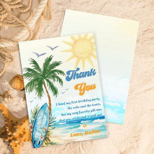 Surf Beach Birthday Party Thank You Card