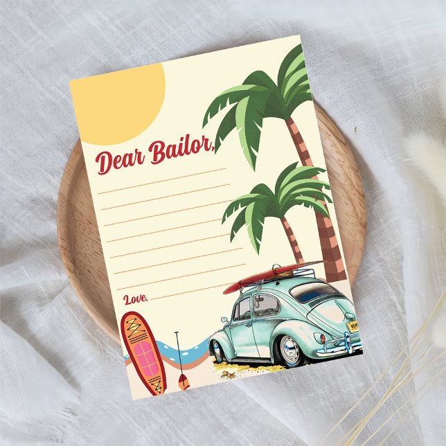 Surf Beach Birthday Party Time Capsule Note Card (Creator Uploaded)