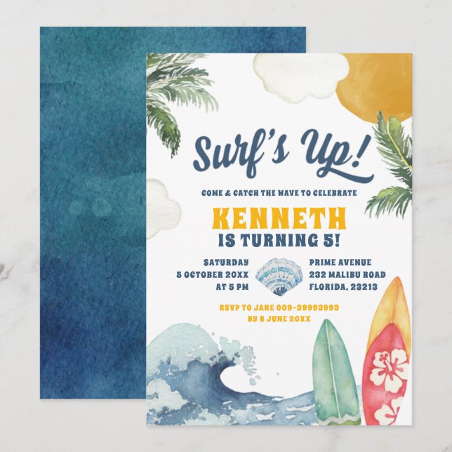 Surf Beach Été Invitation d'anniversaire (Devant / Derrière)