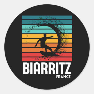 Surf Biarritz France Beach Vintage Retro Surfing M Classic Round Sticker