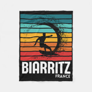 Surf Biarritz France Beach Vintage Retro Surfing M Fleece Blanket