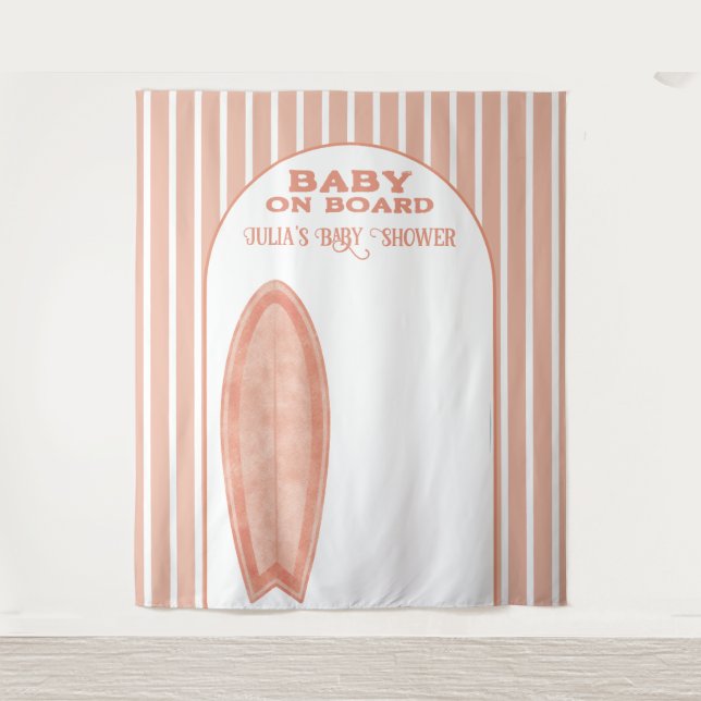 Surf Board Baby Shower Custom Photo Wall Banner Tapestry (Front)