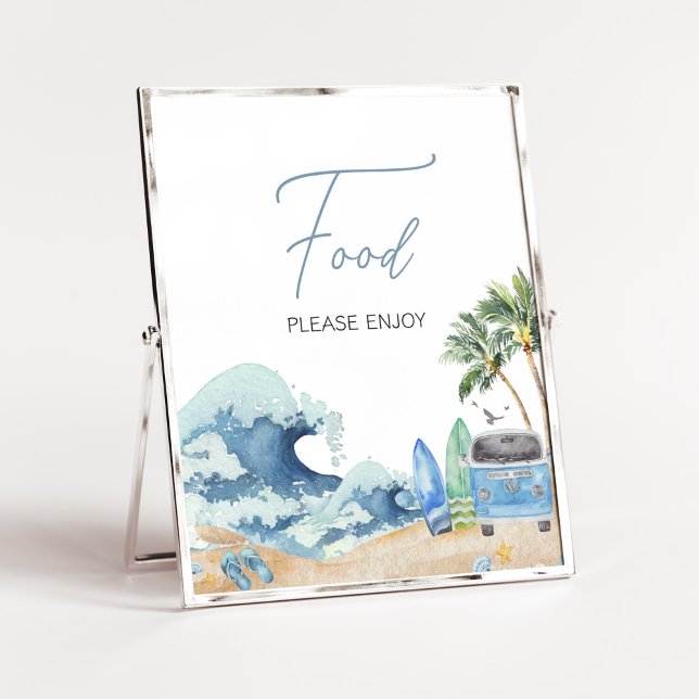 Surf Board Beach Baby Shower Food Poster (Surfing Summer Baby Shower Food Sign)