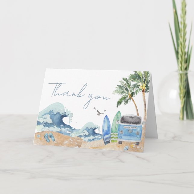 Surf Board Beach Baby Shower  Thank You Card (Front)
