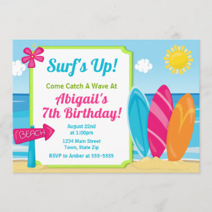 Surf Board Birthday Invitation Surf Girl Beach