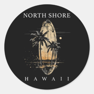 Surf Board North Shore Hawaii Oahu Haleiwa Surfer  Classic Round Sticker
