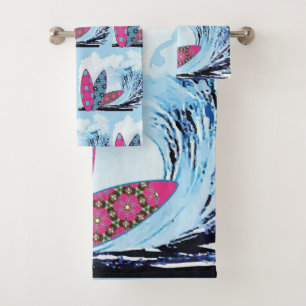Surf boards and waves bath towel set