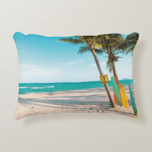 Surf boards on beach throw pillow