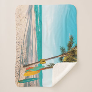 Surf boards on beach throw pillow